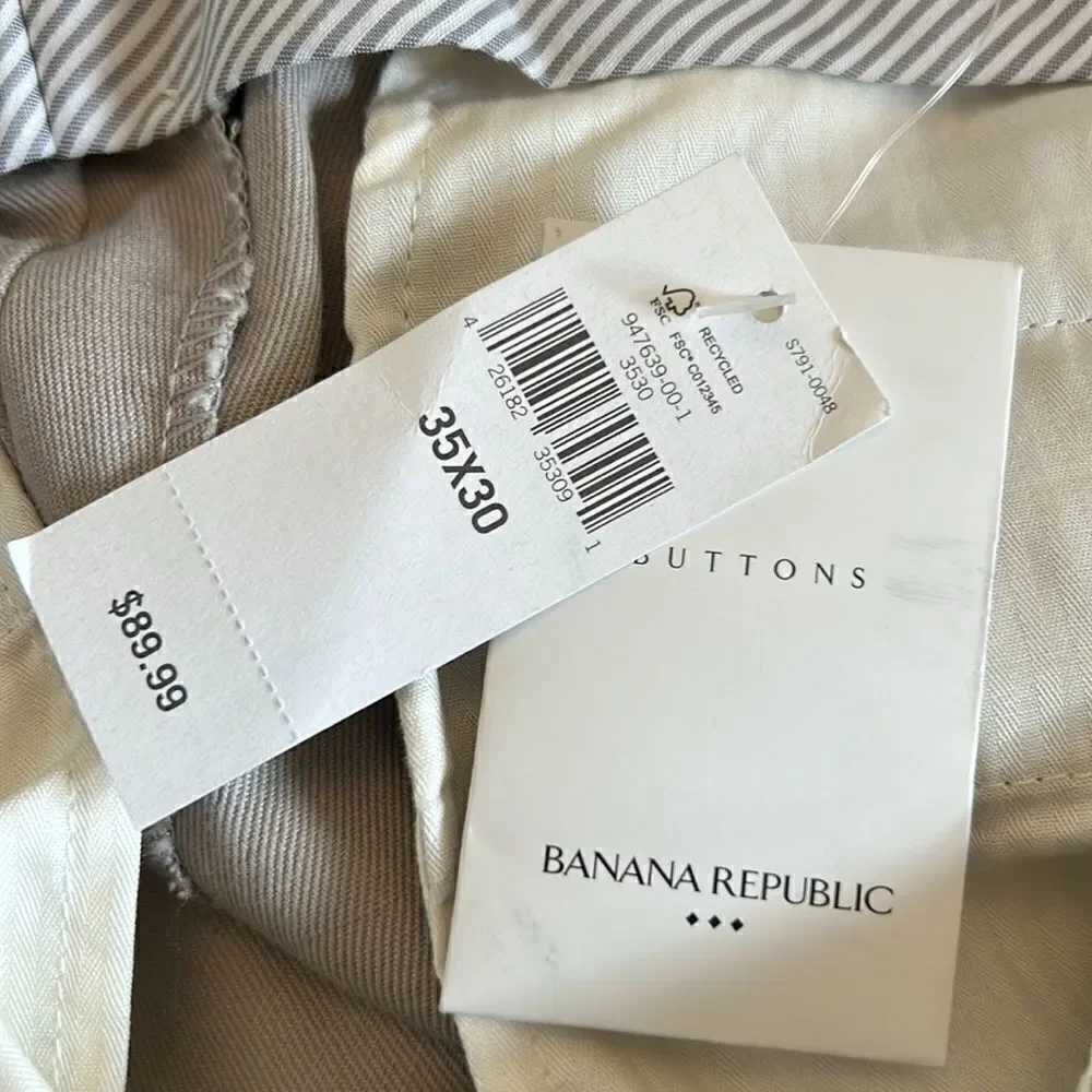Banana Republic tan tailored slim fit pants Size 35 X 30 New